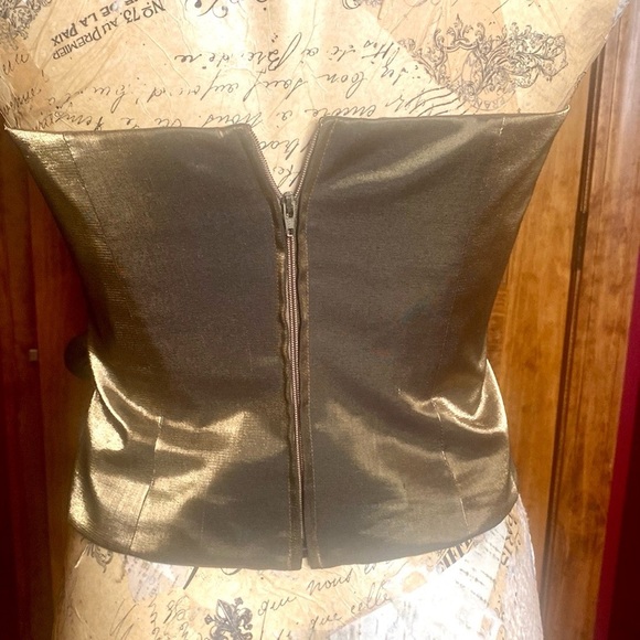 Simon Chang Rouched Bustier Corset Cami Green Gold Shimmer Size 6 - Picture 6 of 15
